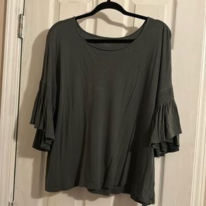 Olive Green Top XL Flutter Sleeves